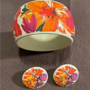 Vtg Avon Passion Flower Bangle Bracelet & Earrings